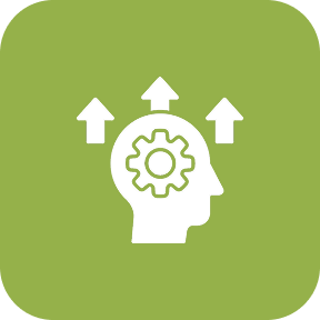 Mind with gear and upward arrows icon.