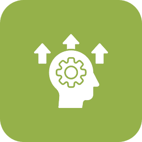 Mind with gear and upward arrows icon.